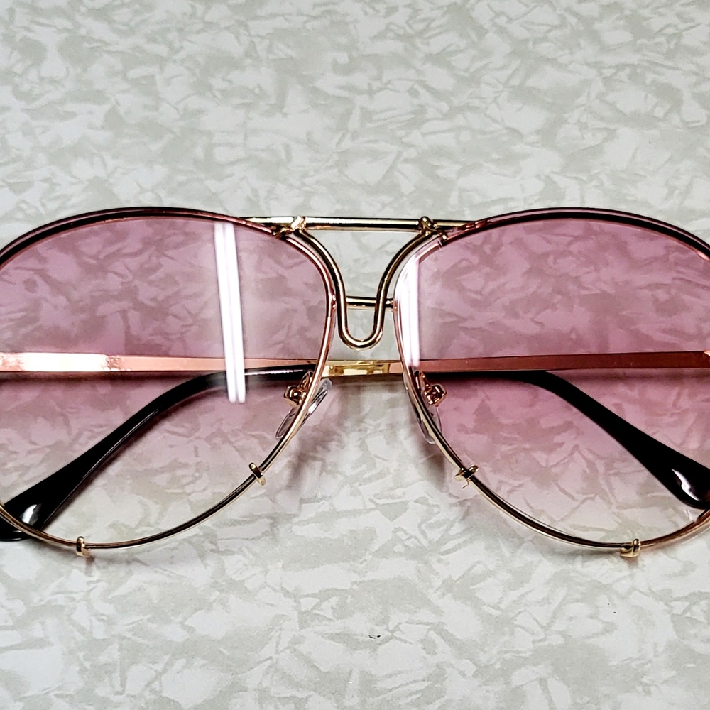 Gold Aviator Sunglasses with Pink Lenses - Picture 5 of 5